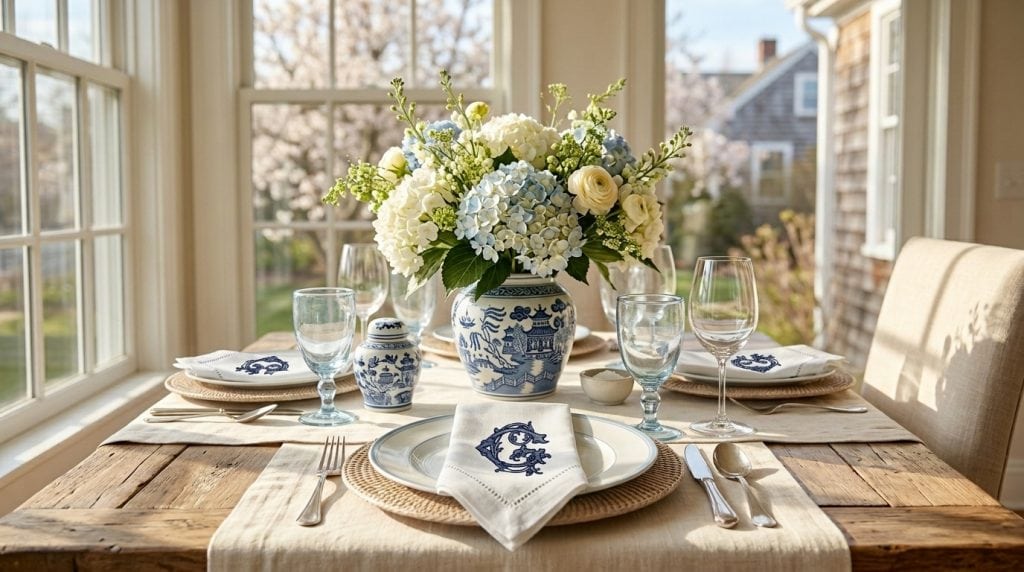 How to Create a Simple Blue and White Spring Tablescape at Home - Sweet ...